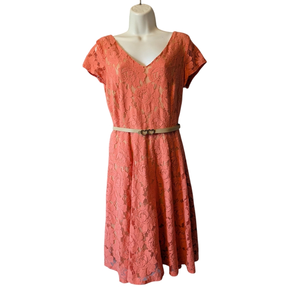 J Taylor Chic Coral Lace Fit And Flare Dress Sz. 12